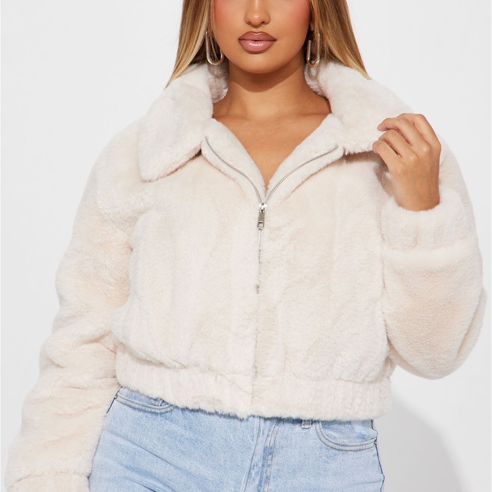 Women's Cream Faux Fur Jacket